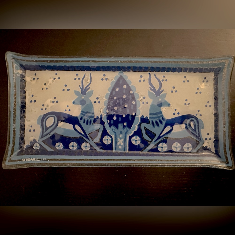 Art Glass Dish Deer Blue Jewish Nahariya Hand Made Israel Andreas Meyer Judaica